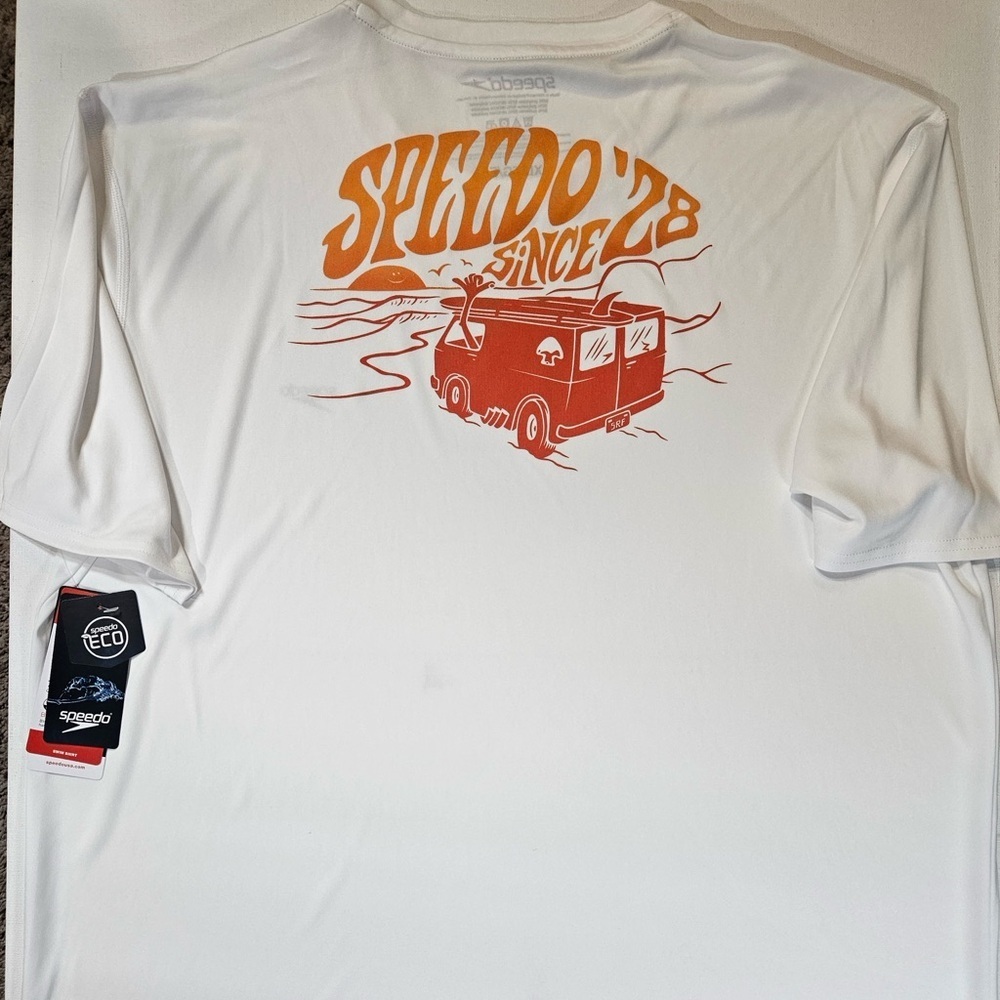 SPEEDO ECO SWIM SHIRT MENS‎ XL UV PROTECTION WHITE BEACH POOL ATHLETIC TOP NEW